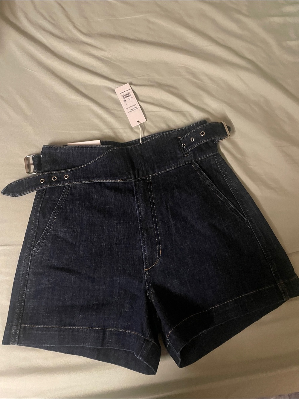 Joe's Jeans Dark Blue High-Rise Belted Denim Shorts